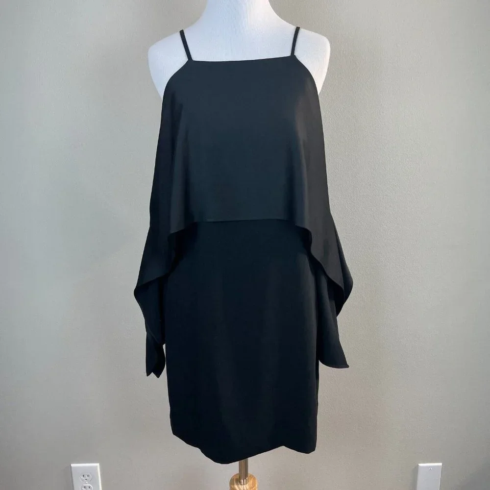 TRINA TURK Dress 4 Black Cold‎ Shoulder Flutter Sleeve Flounce Cocktail Sheath